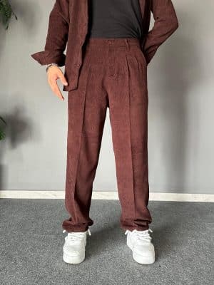 Kadife Kumaş Baggy Kalıp Kahve Pantolon