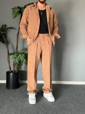 Kadife Kumaş Baggy Kalıp Taba Pantolon