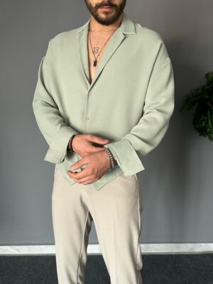 Oxford Kumaş Oversize Yeşil Gömlek