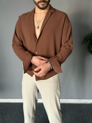 Oxford Kumaş Oversize Kahve Gömlek