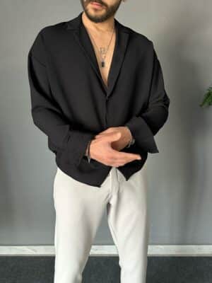 Oxford Kumaş Oversize Siyah Gömlek