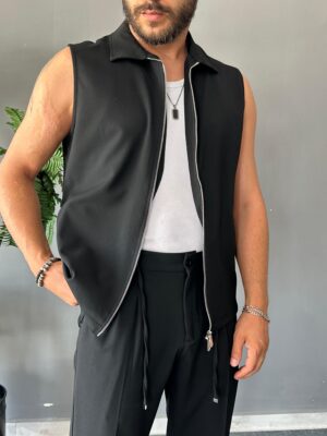 Çelik Fermuarlı Regular Kalıp Siyah Yelek