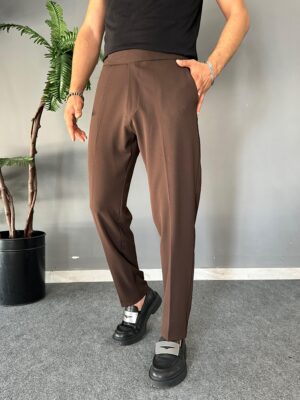 Gizli Düğmeli Kısa Dilli Kahve Regular Pantolon