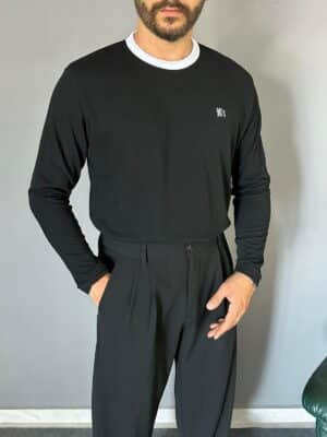 90's Nakış İşlemeli Siyah Old Money Triko