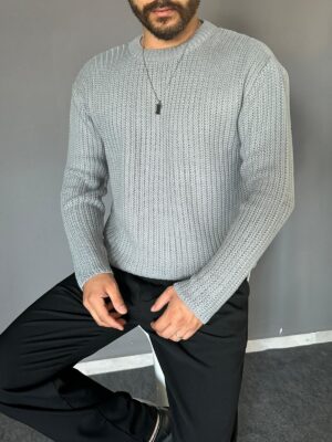 Zikzak Desenli Gri Regular Kazak