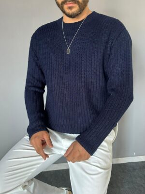 Zikzak Desenli Lacivert Regular Kazak