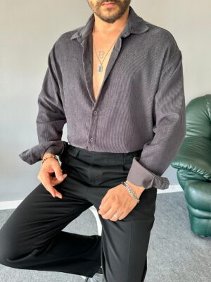 Kadife Kumaş Oversize Antrasit Gömlek