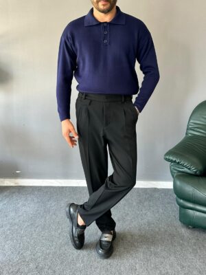 Old Money Polo Yakalı Lacivert Regular Kazak