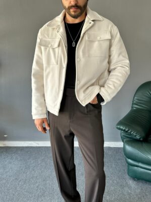 Kapaklı Cep Detaylı Taş Süet Mont