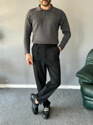 Old Money Polo Yakalı Antrasit Regular Kazak