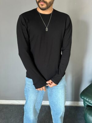 İnci Fitilli Bisiklet Yakalı Siyah Sweat