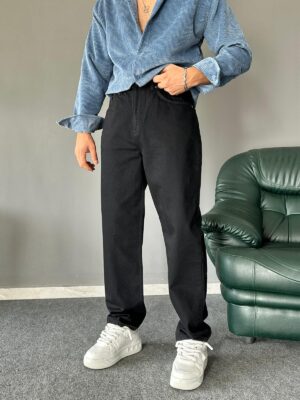 Düz Mat Siyah Baggy Jean