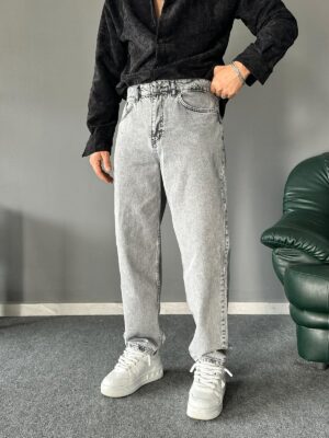 Gri Yıkamalı Baggy Jean