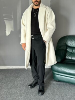 Ekru Kaşmir Kumaş Oversize Kaban