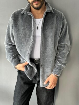 Tüylü Kaşe Kumaş Antrasit Gömlek-Ceket