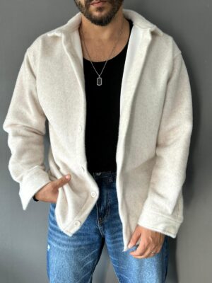 Tüylü Kaşe Kumaş Bej Gömlek-Ceket