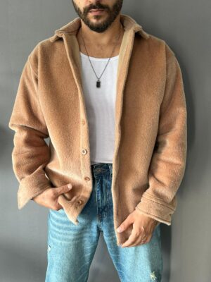 Tüylü Kaşe Kumaş Krem Gömlek-Ceket