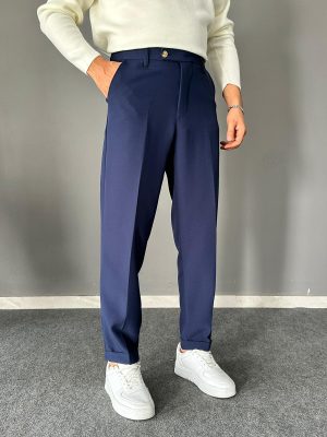 Lacivert Kısa Dil Detaylı Double Paça Pantolon