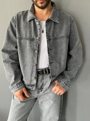 Gri Retro Denim Ceket