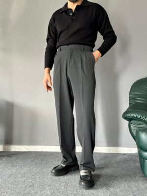 Baggy Kalıp Pileli Antrasit PREMIUM Pantolon