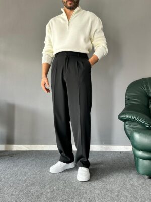 Baggy Kalıp Pileli Siyah PREMIUM Pantolon