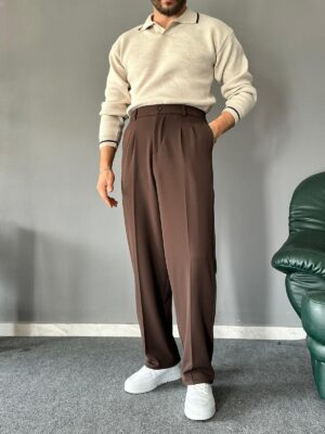 Baggy Kalıp Pileli Kahve PREMIUM Pantolon