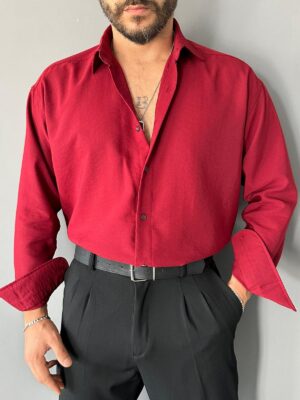Bordo Modal Kumaş Oversize Gömlek