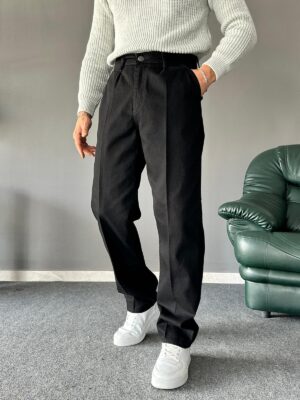 Siyah Denim Pileli Baggy Jean