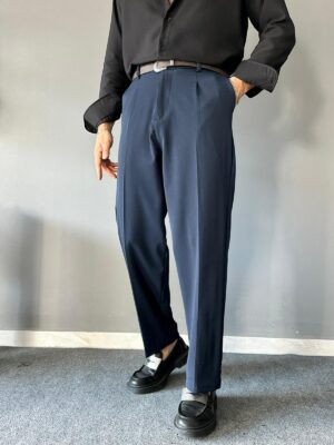 Lacivert Süper Baggy Kemerli Pantolon