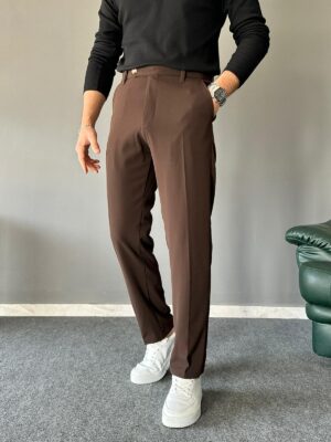 Regular Kalıp Kısa Dil Detaylı Kahve Pamuk Pantolon