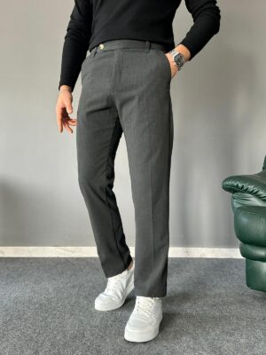 Regular Kalıp Kısa Dil Detaylı Antrasit Pamuk Pantolon