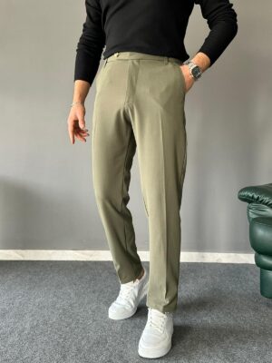 Regular Kalıp Kısa Dil Detaylı Ç.Yeşil Pamuk Pantolon