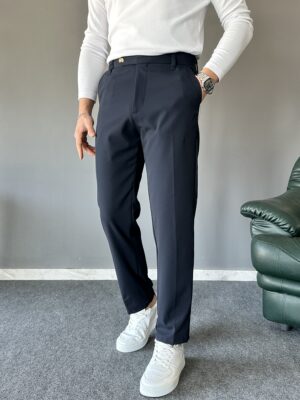 Regular Kalıp Kısa Dil Detaylı Lacivert Pamuk Pantolon