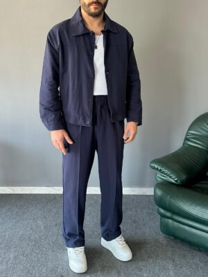 Düğmeli Yan Cep Detaylı Baggy Lacivert Takım