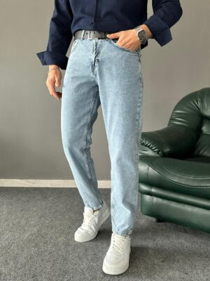Asit Yıkamalı Mavi Kemerli Boyfriend Jean