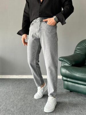 Gri Kemerli Boyfriend Jean