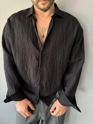 Siyah Çizgili Modal Kumaş Oversize Gömlek