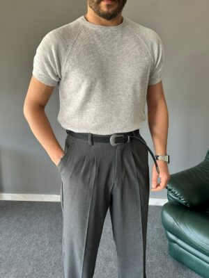 Reglan Kol Detaylı Gri Pamuk Triko