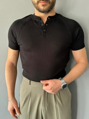 Hakim Yakalı Reglan Kol Siyah Triko