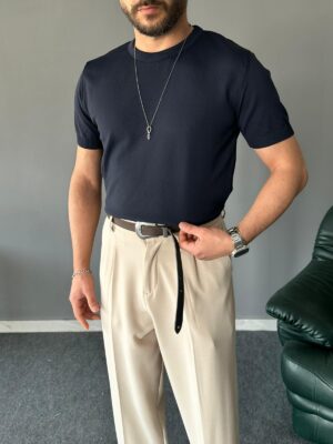 Bisiklet Yakalı Elmas Lacivert Regular Triko