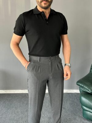 Polo Yakalı Siyah Regular Pamuk Triko