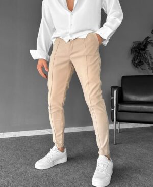 Paraşüt Kumaş Çimalı Krem Fermuar Paça Jogger