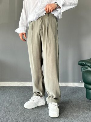 Baggy Modal Kumaş Tek Pileli Yeşil Pantolon