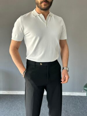 Polo Yakalı Elmas Beyaz Regular Pamuk Triko