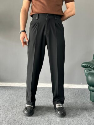 Dil Detaylı Pileli Siyah Baggy Pantolon