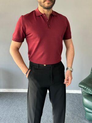 Polo Yakalı Elmas Bordo Regular Pamuk Triko