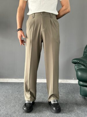 Dil Detaylı Pileli Haki Baggy Pantolon