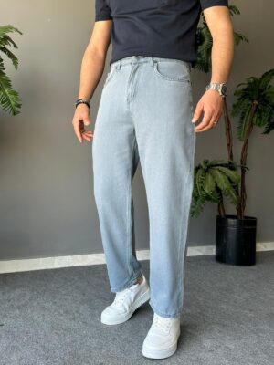 Basic Baggy Kalıp Açık Mavi Örme Jean