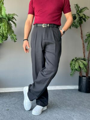 Kemerli Müslin Kumaş Siyah Baggy Pantolon