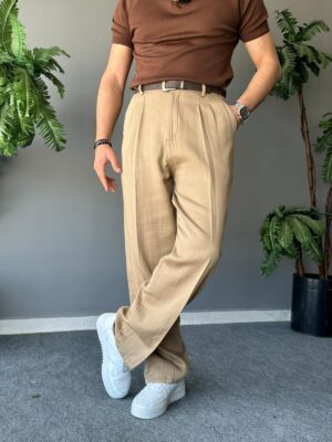 Kemerli Müslin Kumaş Camel Baggy Pantolon